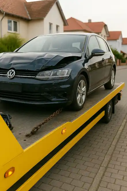 Defektes Fahrzeug wird abgeschleppt zum Autoankauf in Pfungstadt, unkomplizierte Abwicklung.